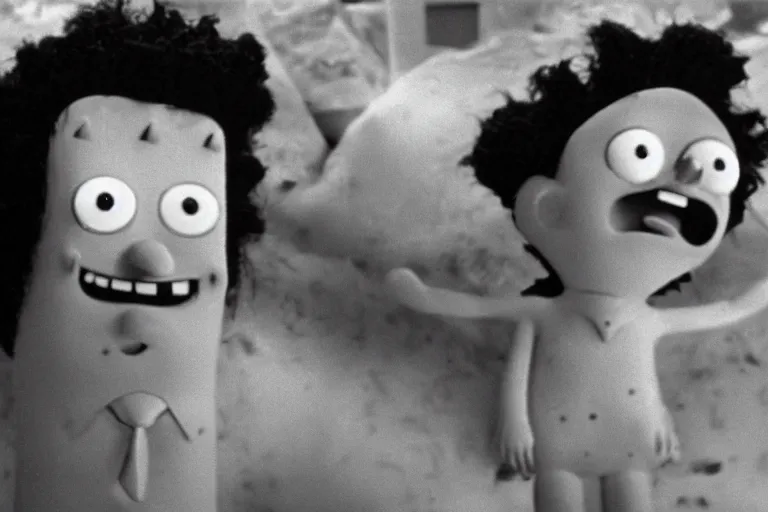 Image similar to eraserhead in a spongebob episode 35mm photorealistic creature 90s movie horror prop film