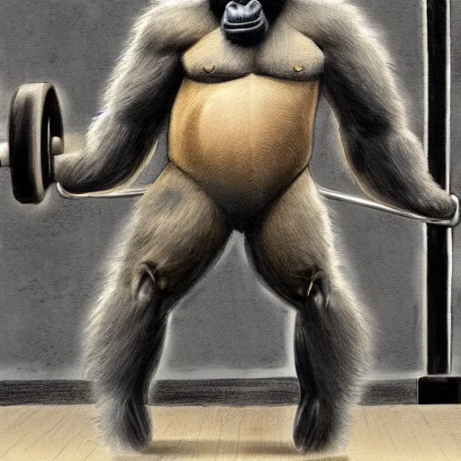 Image similar to a gorilla at the gym training his muscles, muscled gorilla training at the gym, perfect high resolution, award winning art, highly detailed, trending on art station