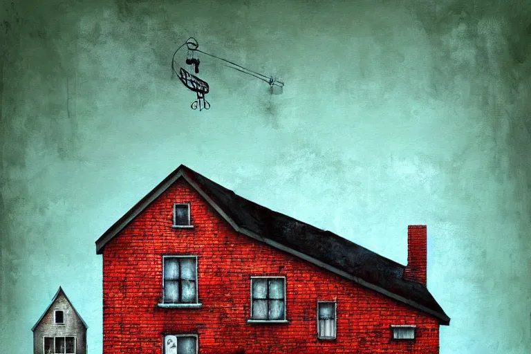 Image similar to house in the nowhere, abstract colors, red brick style, rule of thirds, shining, by adonna khare, by amir zand, by banksy, digital painting