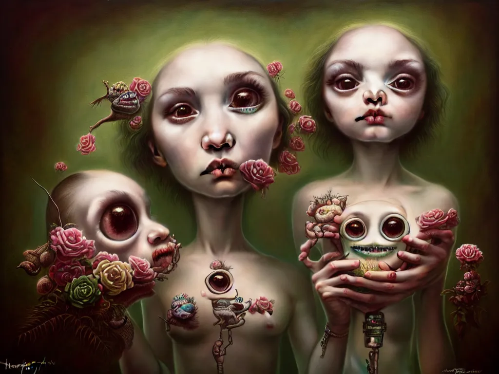 Image similar to highly detailed photo of happy, trending on deviantart, neo surrealism, sharp focus, 4 k, a lot of little details, octane, masterpiece, art by mark ryden