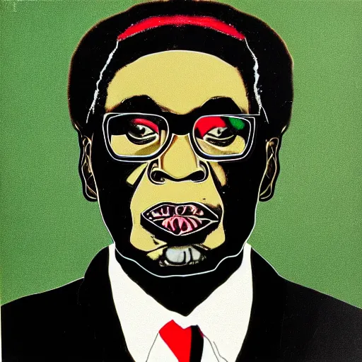 Prompt: a portrait of Robert Mugabe by Andy Warhol