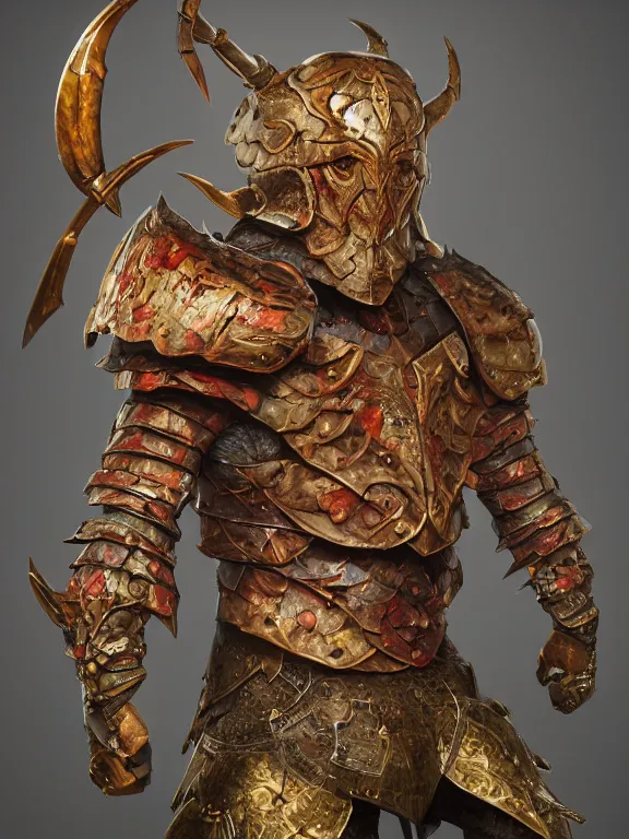 Image similar to full body frontview portrait of a warrior in crab armour, d & d character design, designed in blender, 8 k hd, octane render, intricate and highly detailed, coloured with lots of colour, pose, fantasy, sharp focus,