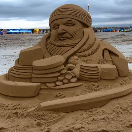 Image similar to a sand sculpture of someone building a sand sculpture