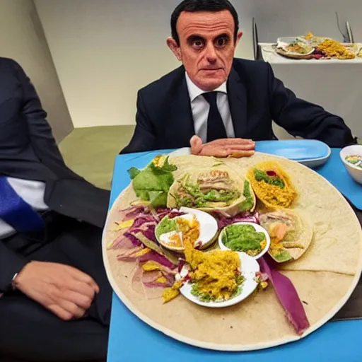 Prompt: Manuel Valls extremely detailed, eating a tacos