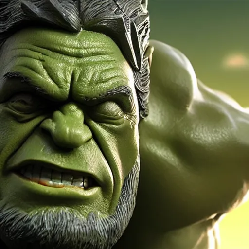 Image similar to the hulk starring as gandalf in lord of the rings, claymation, 8 k, hyperdetalied, cgsociety