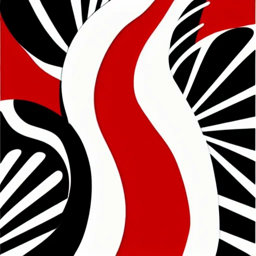 Image similar to abstract curvy flat illustration, solid color using only red black and white