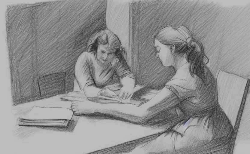 Kid Listening Teacher Sketch Image Photos, Images and Pictures