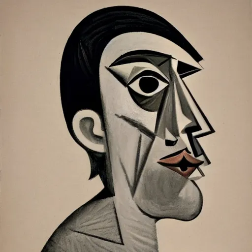 Prompt: side view photograph of the artist picasso played by actor javier bardem, cinematic