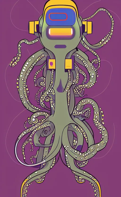 Image similar to cyborg robot electric octopus, digital art, vector art