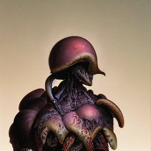 Image similar to portrait of a mushroom warrior, by wayne barlowe