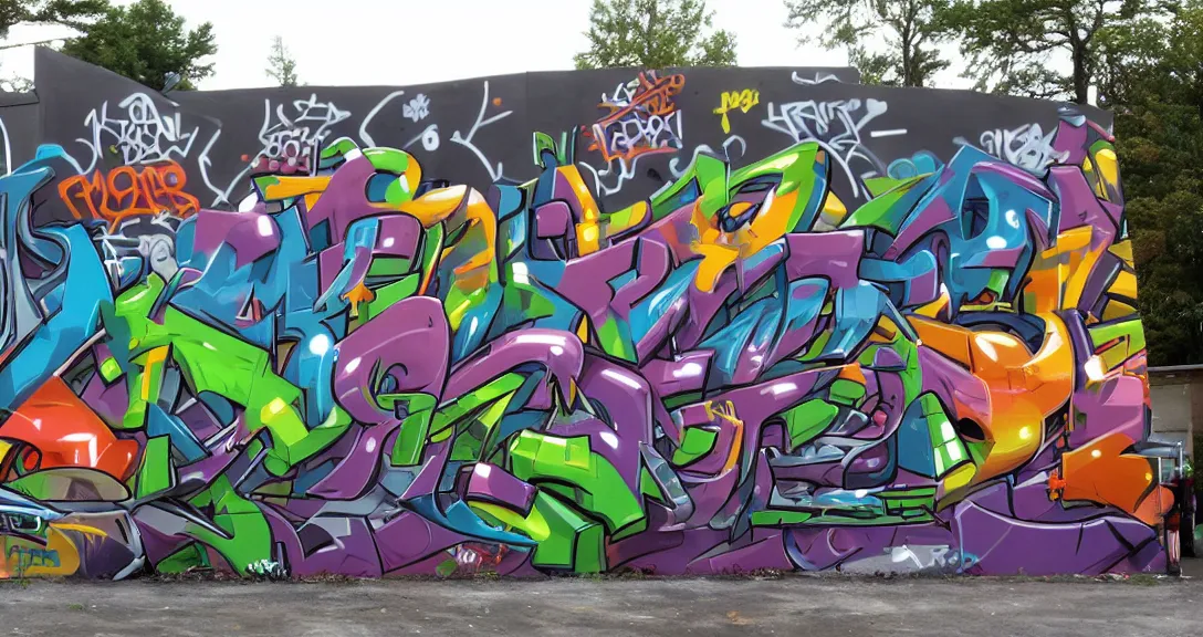 Image similar to 3 d style graffiti mural on a wall that says leftblack