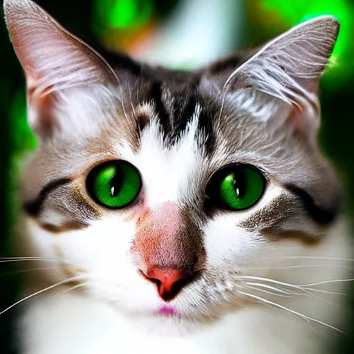 Image similar to surprised cat face, green fluffy