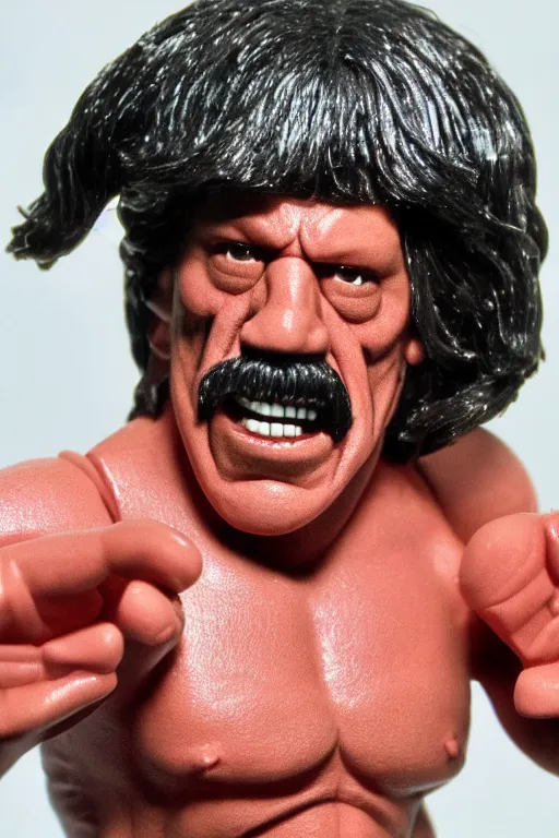 Prompt: danny trejo as a 1 9 8 0 s wrestling action figure