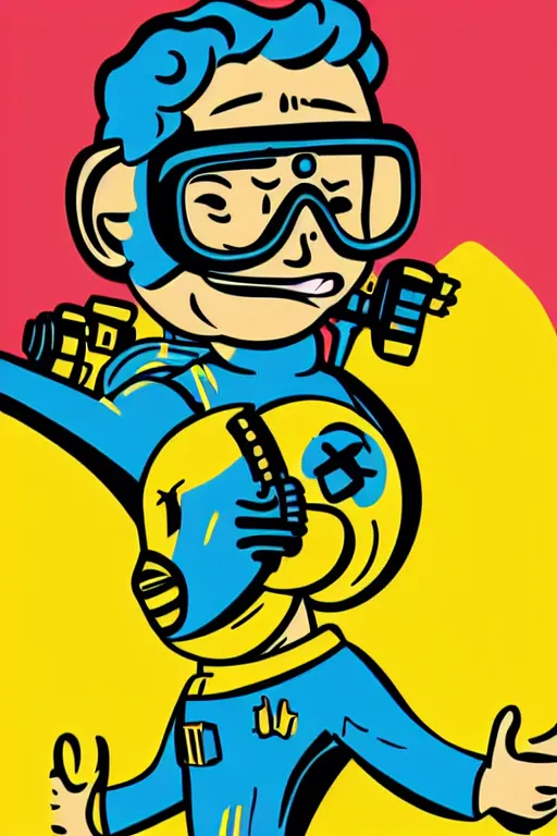 Image similar to fallout 7 6 retro futurist illustration art by butcher billy, sticker, colorful, illustration, highly detailed, simple, smooth and clean vector curves, no jagged lines, vector art, smooth andy warhol style