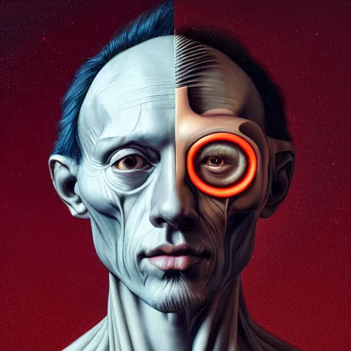 Image similar to Colour Caravaggio and Leonardo da Vinci style full body portrait Photography of Highly detailed Man with 1000 years old perfect face wearing highly detailed sci-fi VR headset designed by Josan Gonzalez. Many details In style of Josan Gonzalez and Mike Winkelmann and andgreg rutkowski and alphonse muchaand and Caspar David Friedrich and Stephen Hickman and James Gurney and Hiromasa Ogura. Rendered in Blender and Octane Render volumetric natural light