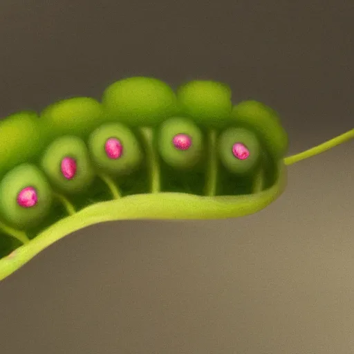 Image similar to a smiling caterpillar eating lettuce, digital art