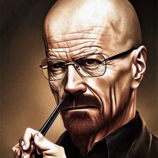 Image similar to walter white as a vampire, detailed digital art, painted by WLOP