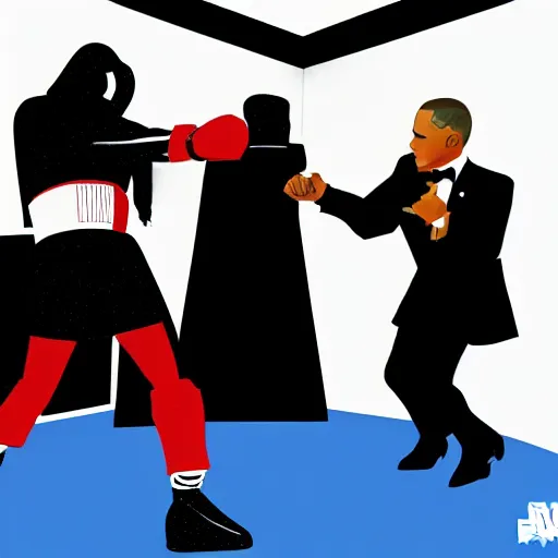 Image similar to barack obama having a boxing match against darth vader