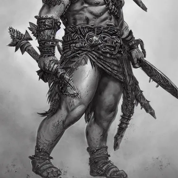 Image similar to Barbarian Warrior , body covered in war tattoos and wicca runes , D&D, fantasy, highly detailed, digital art, trending on artstation, smooth, sharp focus, illustration, art by Peter Tang and artgem