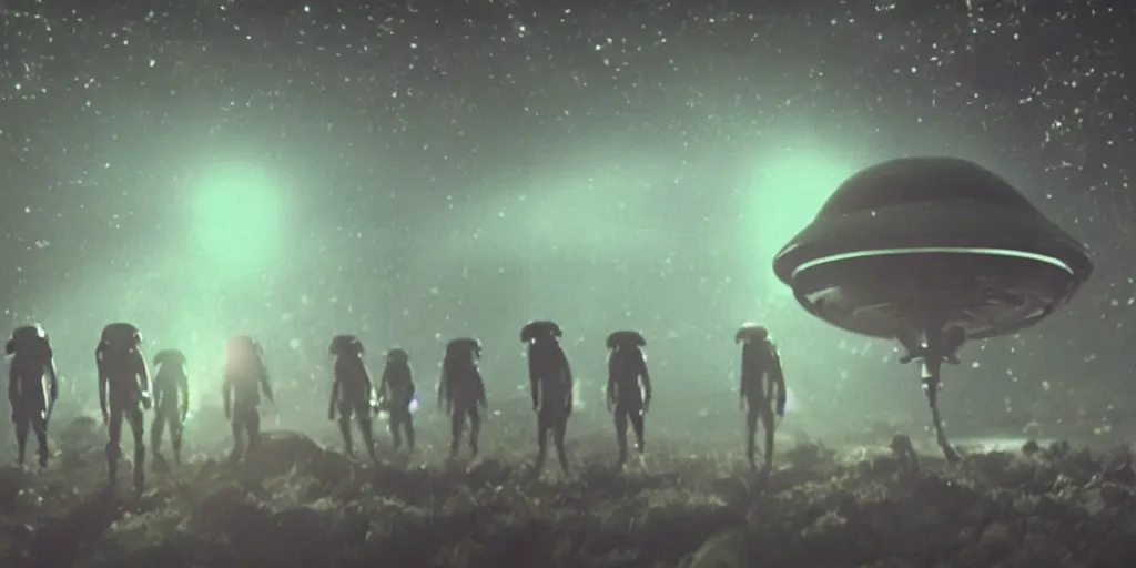 Prompt: a hidden camera shot of aliens having a party in a ufo, cinematic masterpiece, beautiful lighting
