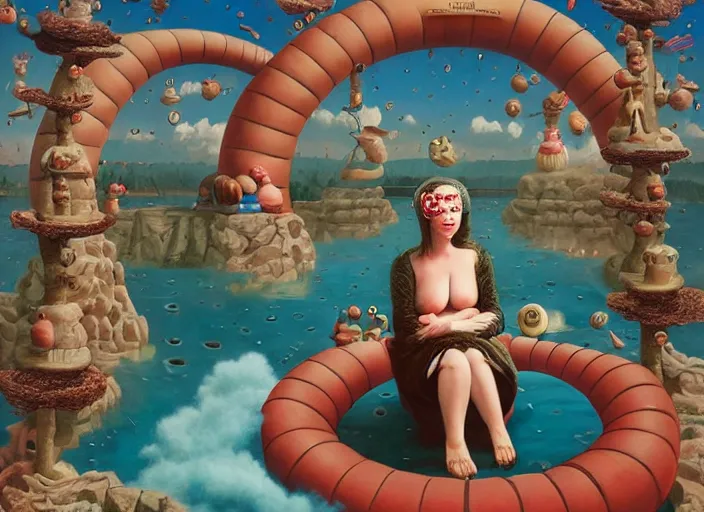 Image similar to the human donut, lowbrow, matte painting, 3 - d highly detailed, in the style of mark ryden,