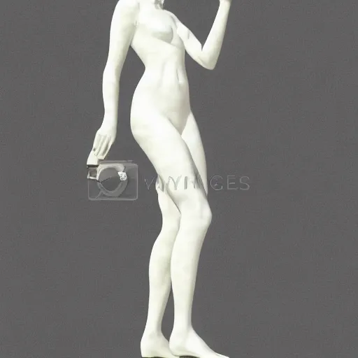 Image similar to a smiling model of a white marble human statue with clothes holding a coctail, digital illustration, in the style of skeeva, 3 d render, above the waist