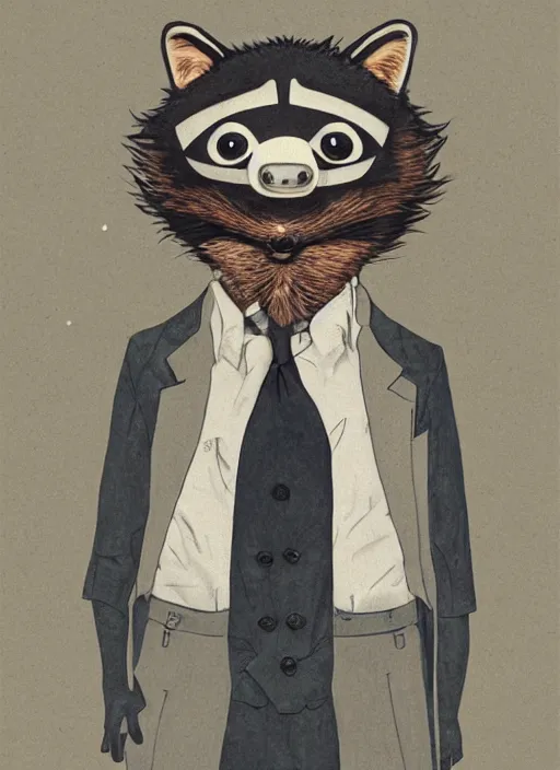 Prompt: a surreal illustration portrait of an anthropomorphic raccoon accountant, by victo ngai, by stephen gammell, by george ault, in the style of animal crossing, artstation