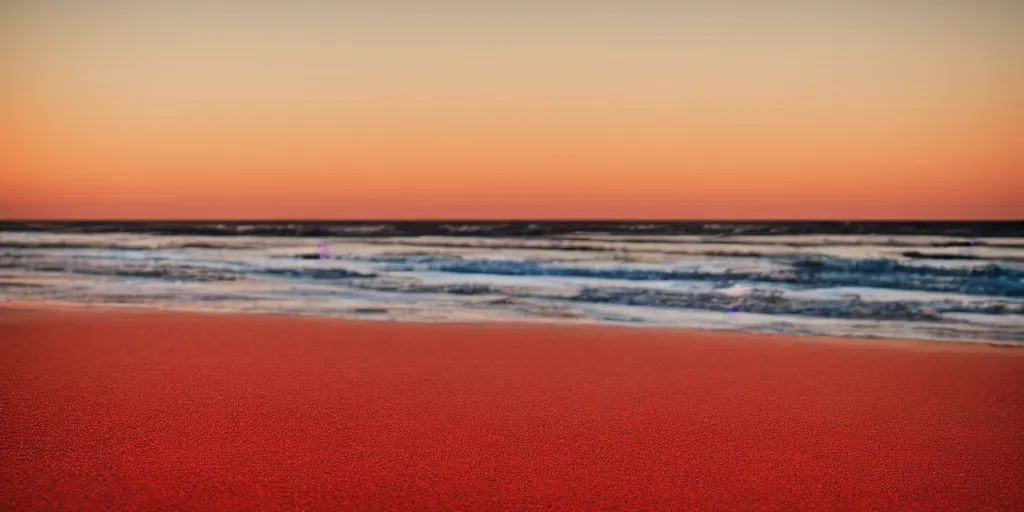 Image similar to Australian Beach, red!! sand, golden hour, Canon EOS R3, f/1.4, ISO 200, 1/160s, 8K, RAW, unedited, symmetrical balance, in-frame