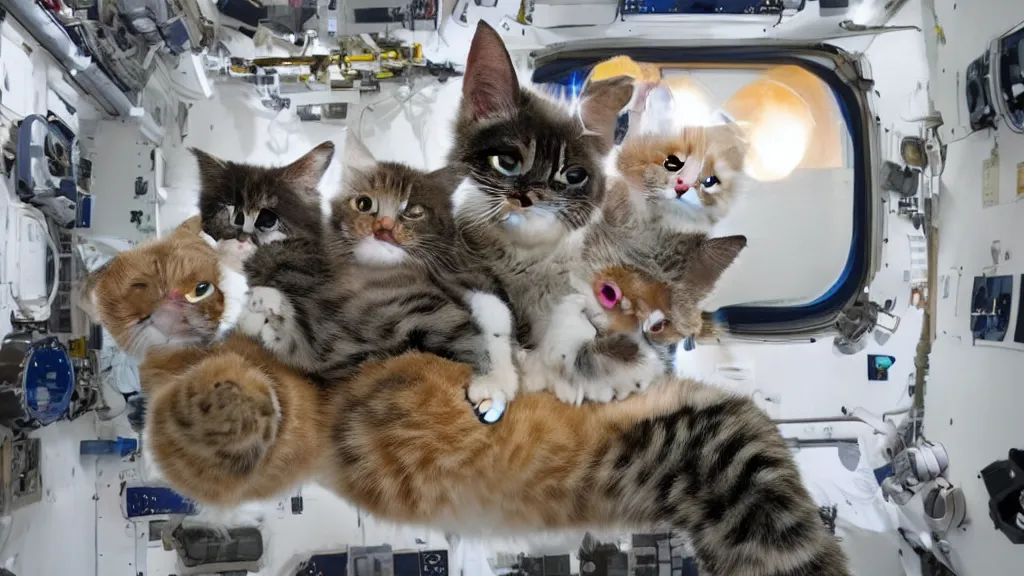 Image similar to Photo of cats floating inside the ISS