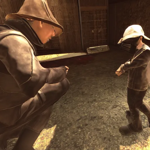 Image similar to Tatsuro Yamashita performs music for a lone child, 3rd person, Fallout New Vegas, with GUI