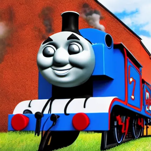 Image similar to thomas the tank engine with feet instead of wheels