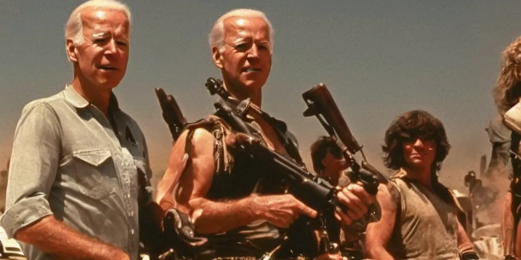 Prompt: A screenshot of Joe Biden in Mad Max (1979)