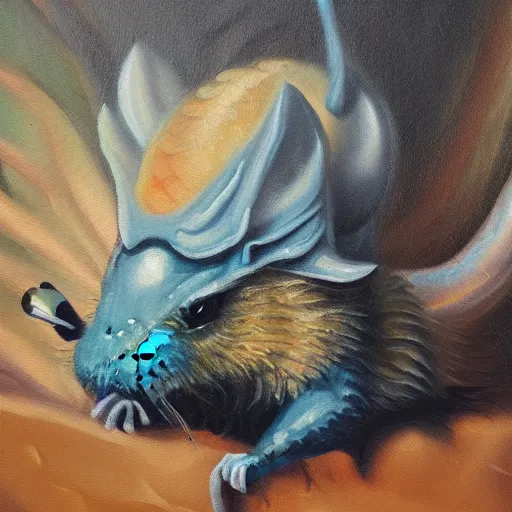 Prompt: an oil painting of a hamster dragon