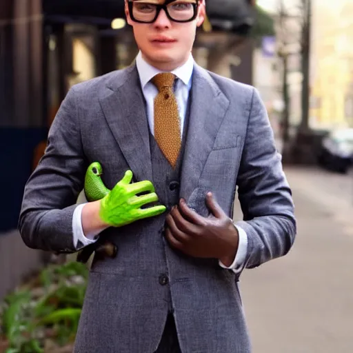 Image similar to a frog with a suit, he is a real gentleman