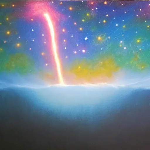 Prompt: painting of universe with electric strikes, warm backlit, wide