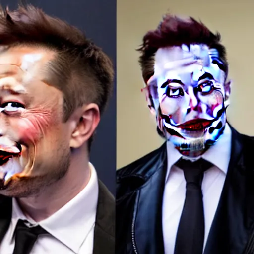 Prompt: Elon Musk cosplaying as the Joker
