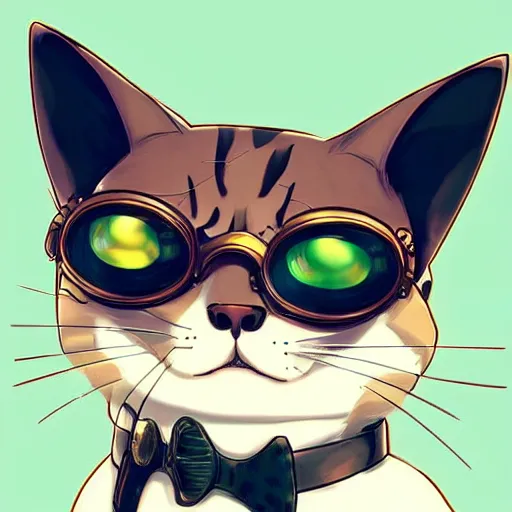 Prompt: a cat with steampunk googles, by ROSS tran, studio ghibli inspired