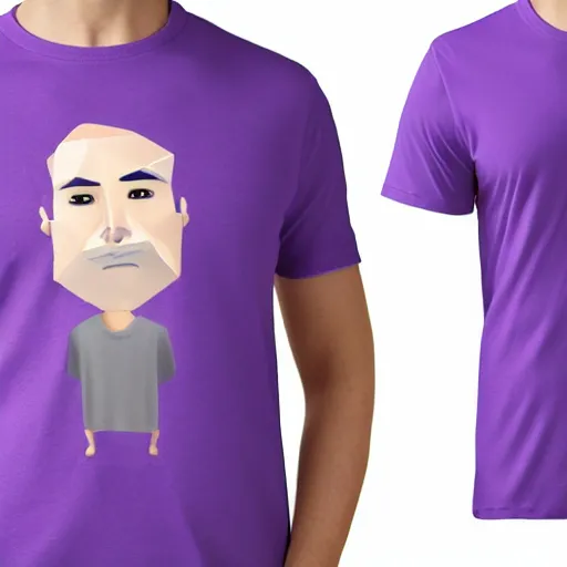 Image similar to a lilac coloured t-shirt with a cartoony face, product design