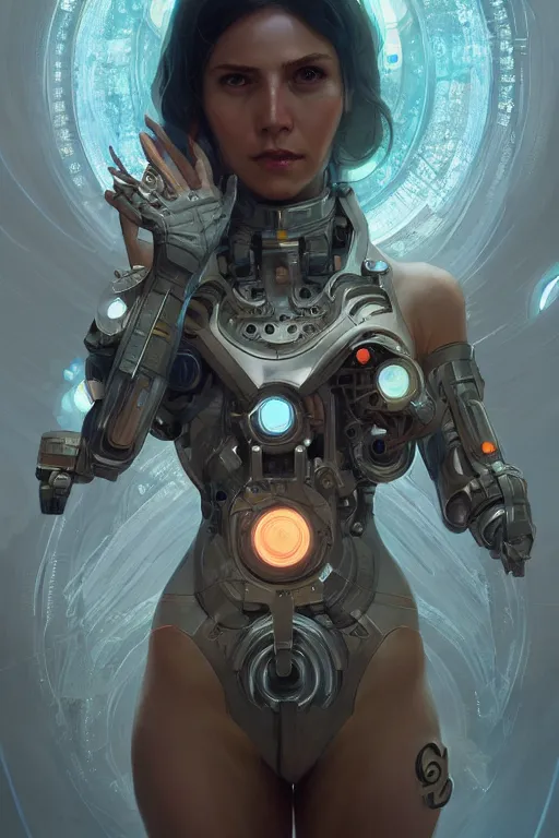 Image similar to goddess of the machines, highly detailed, digital painting, artstation, concept art, smooth, sharp focus, illustration, unreal engine 5, 8 k, art by artgerm and greg rutkowski and edgar maxence