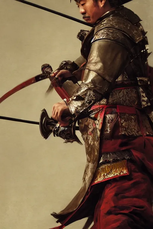 Image similar to Japanese samurai archer, portrait, fierce, intricate, elegant, volumetric lighting, scenery, digital painting, highly detailed, artstation, sharp focus, illustration, concept art, ruan jia, steve mccurry