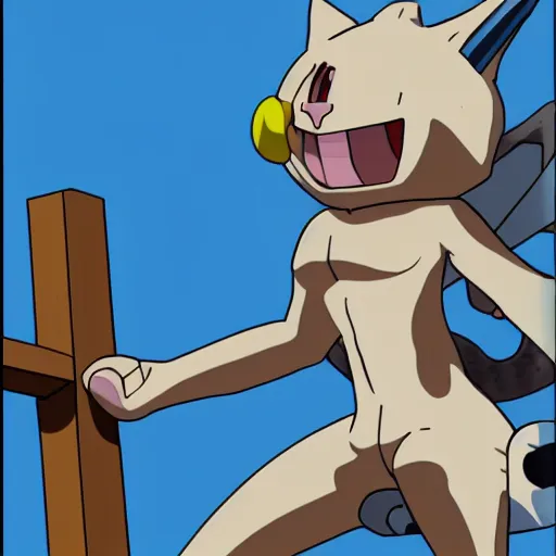 Prompt: meowth from pokemon crucifixion