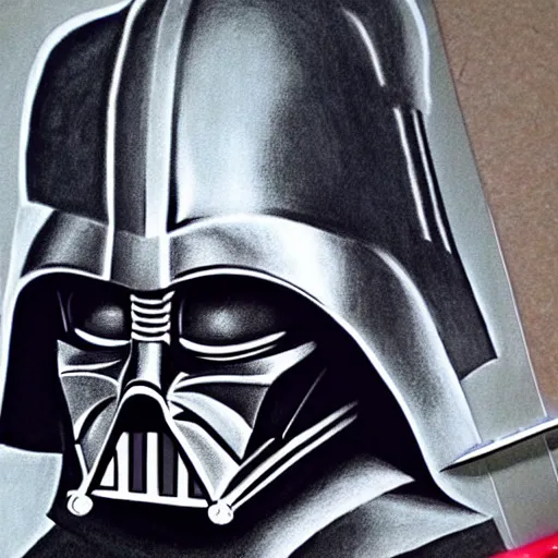 Image similar to darth vader drawn by a child, realistic, high detail,