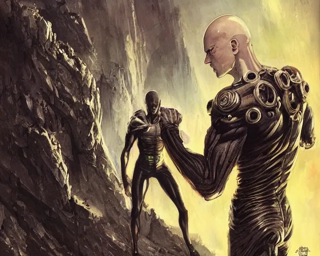 Image similar to one punch man by h. r. giger and greg rutkowski - elden ring