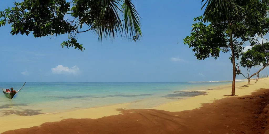 Prompt: sri lankan beach, rule of thirds, drawn by hayao miyazaki