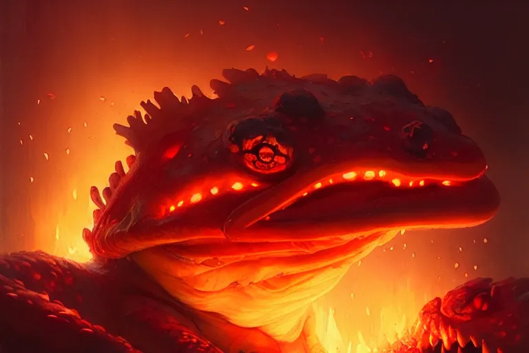 Image similar to fire toad by bayard wu, anna podedworna, gaston bussiere, greg rutkowski