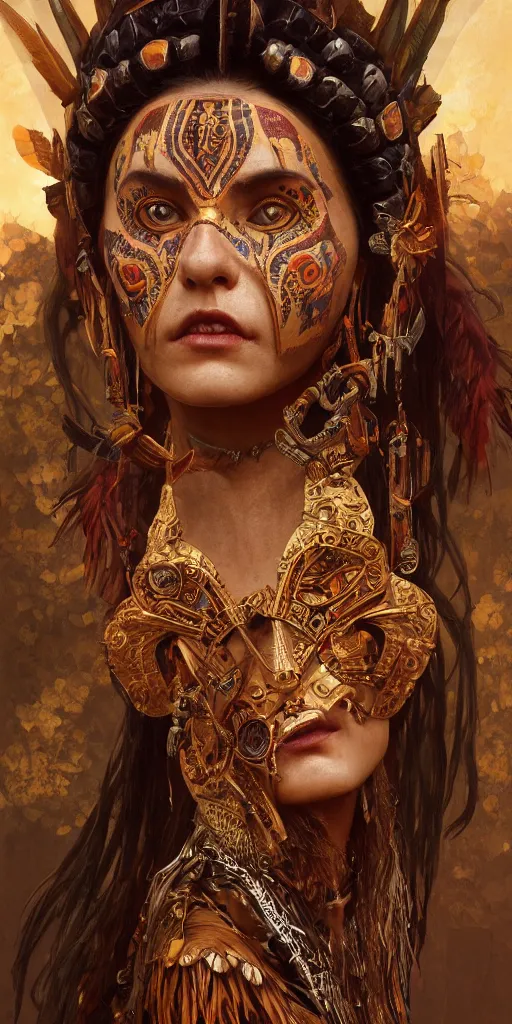 Prompt: a Photorealistic dramatic fantasy render of a beautiful woman wearing a beautiful intricately detailed Aztec Insect shaman mask and costume by WLOP,Artgerm,Greg Rutkowski,Alphonse Mucha, Beautiful dynamic dramatic dark moody lighting,shadows,cinematic atmosphere,Artstation,concept design art,Octane render,8K W 768