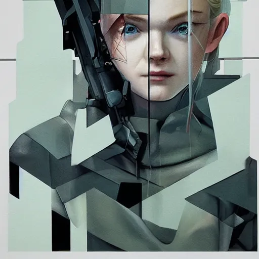 Image similar to Elle Fanning in Metal Gear Solid picture by Sachin Teng, asymmetrical, dark vibes, Realistic Painting , Organic painting, Matte Painting, geometric shapes, hard edges, graffiti, street art:2 by Sachin Teng:4