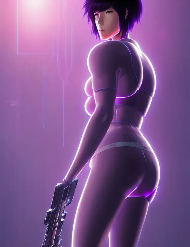 Image similar to a fullbody portrait of motoko kusanagi ghost in the shell, finely detailed features : : gits sac twenty forty five netflix : : by ilya kuvshinov, rossdraws, artgerm, sola digital arts, production ig, volumetric lighting, anti aliasing, raytracing : :