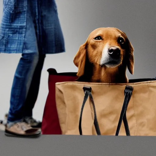 Image similar to 2 dogs in bag, photorealistic