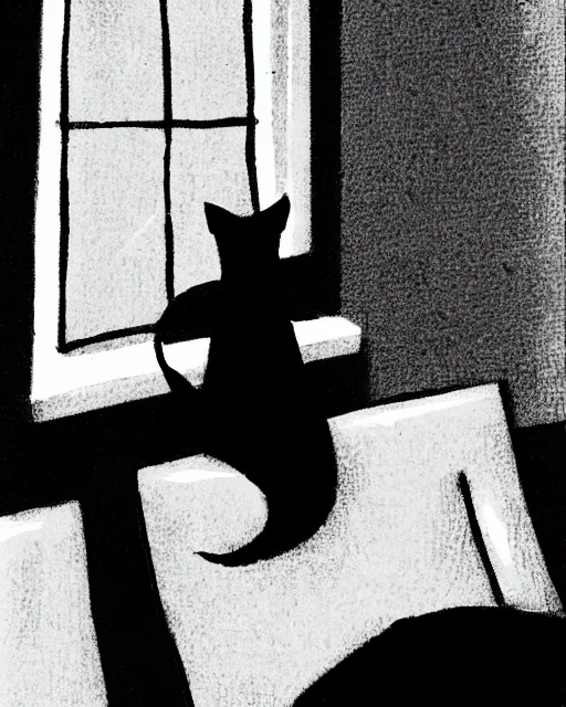 Image similar to a cat seated on the subway, sitting with legs crossed, cross-legged. Minimalist with a White background. New Yorker cartoon. B&W. Black and white.